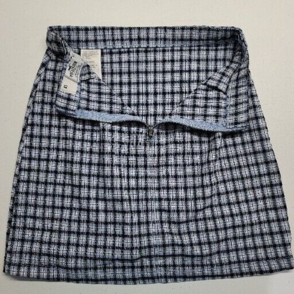 Hollister Ultra High-Rise Mini Skirt Size XS XSmall Plaid Black Blue Back Zip - Picture 6 of 9